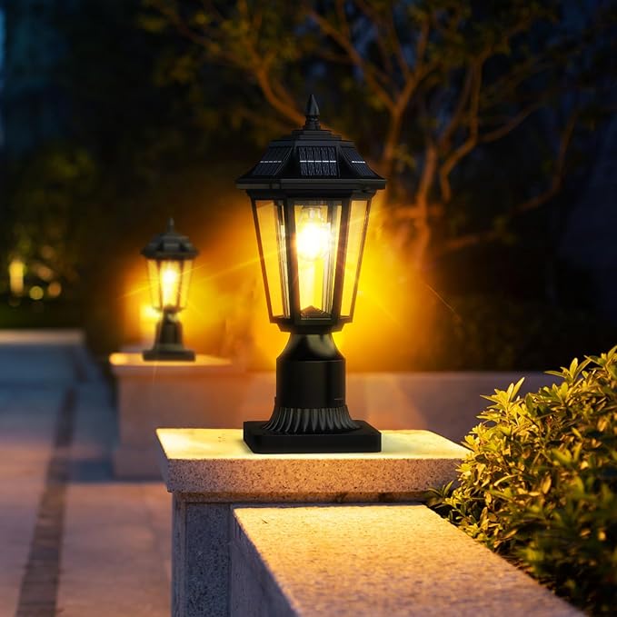 2Pack Solar Lamp Post Light Outdoor 3000K Dusk to Dawn with Motion Sensor &amp Pier Mount Base Waterproof Solar Post Lights for Garden Yard Pole 3 Modes(Warm White)