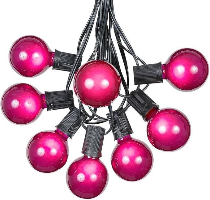 25 Foot G50 Outdoor Patio String Lights with 25 Purple Globe Bulbs – Indoor Outdoor String Lights – Market Bistro Café Hanging String Lights – C9/E17 Base - Black Wire