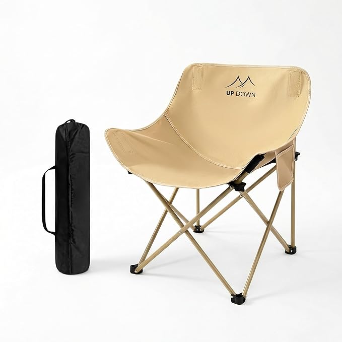 Portable Folding Camping Chair Lightweight Outdoor Lawn Chair with Cup Holder and Carry Bag for Beach Sports Events Fishing Hiking Travel Picnics and Backyard Use (Khaki)