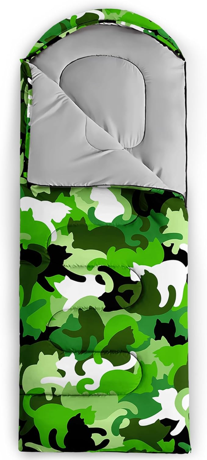 AILONEN Cute Frog Green Camping Sleeping BagLightweight &amp Waterproof3 Season Warm &amp Cool WeatherTravel Portable Compression with Compact Carrying Bag for Kids Girls Adults