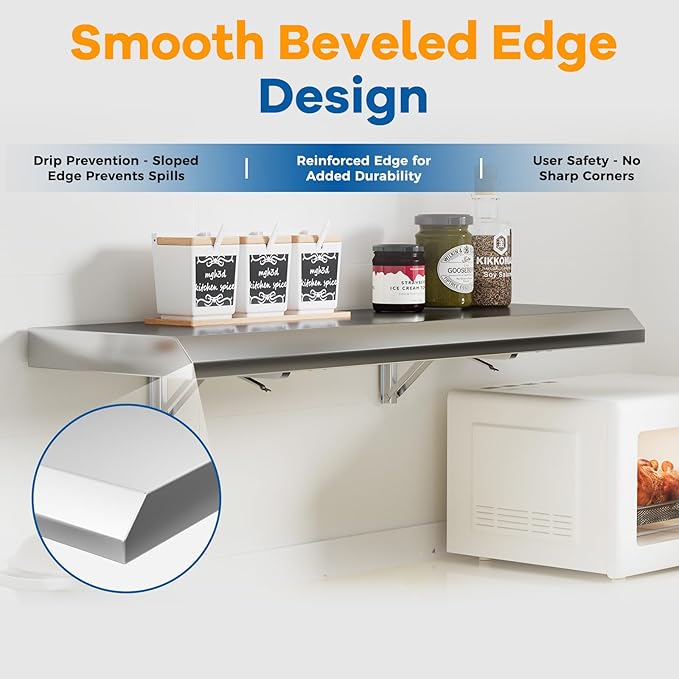 Stainless Steel Folding Shelf 36 x 12 for Food Truck Fold Down Concession Shelf for Serving