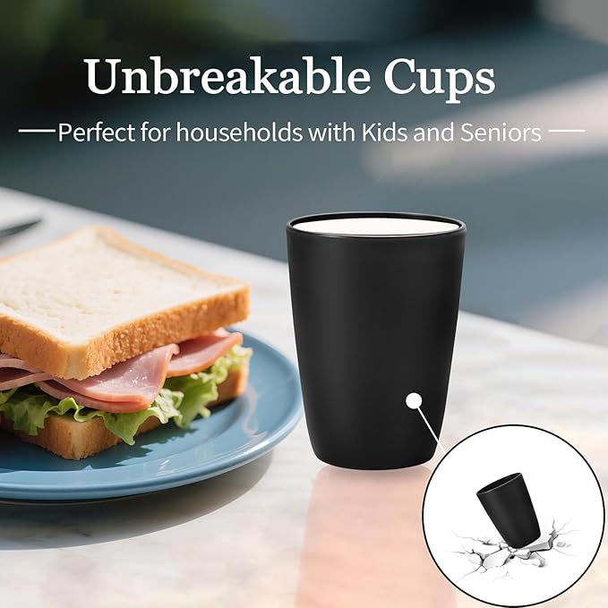 32 pcs Wheat Straw Dinnerware Sets Kitchen Plates and Bowls Sets for 8 Plastic Plates Reusable Dishes Set Outdoor Camping and Dinning Essentials Dishwasher Safe Black