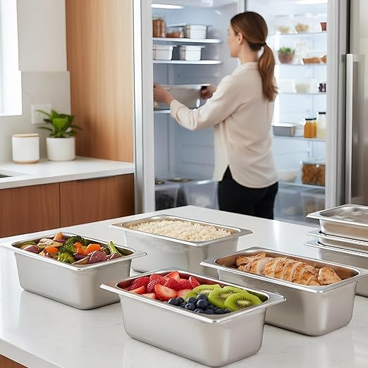 TOPZEA 4 Pack Hotel Pans 1/3 Size 6 Deep Stainless Steel Steam Table Pan Catering Food Pans Dinner Server for Restaurant Kitchen Breading Marinating Buffet &amp Food Prep Party Catering Supplie