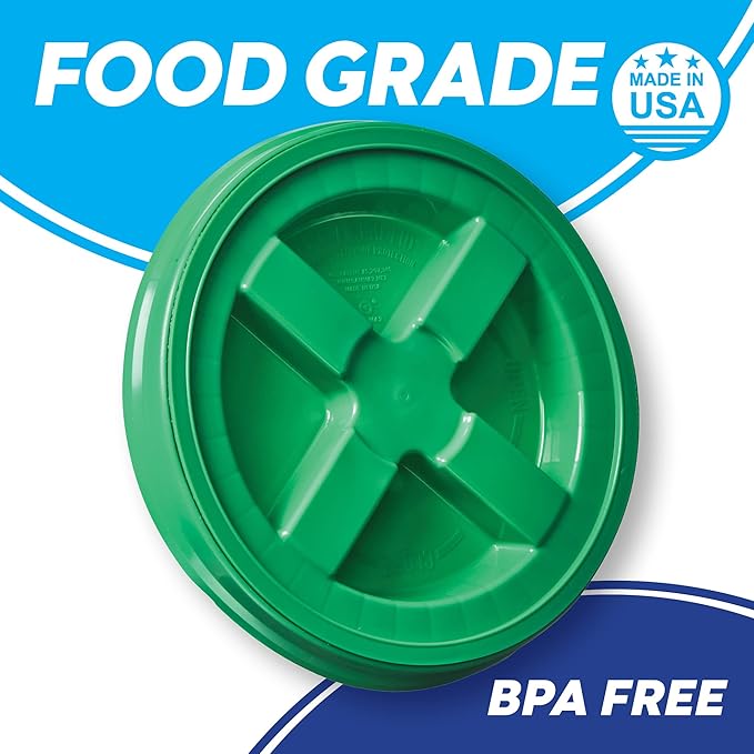 Gamma Seal Lids for 3.5 5 6 and 7 Gallon Buckets – Pack of 3 Green Gamma Lids – Food Grade BPA Free Reusable Made in USA