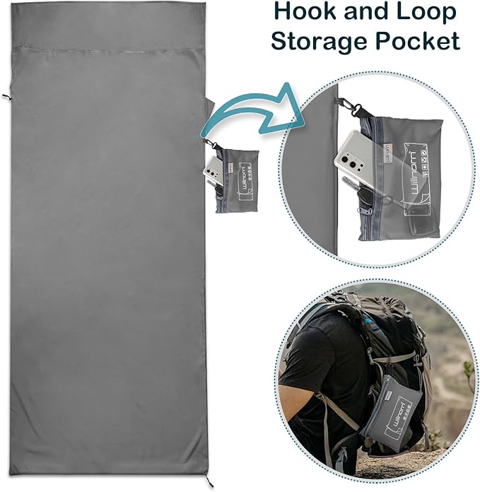 Sleeping Bag Liner Ultralight Silky Satin Adult Sleep Sack &amp Self Tan Sleep Sack with Two-Way-Zipper Single Camping Sheet &amp Travel Sheets for Hotel