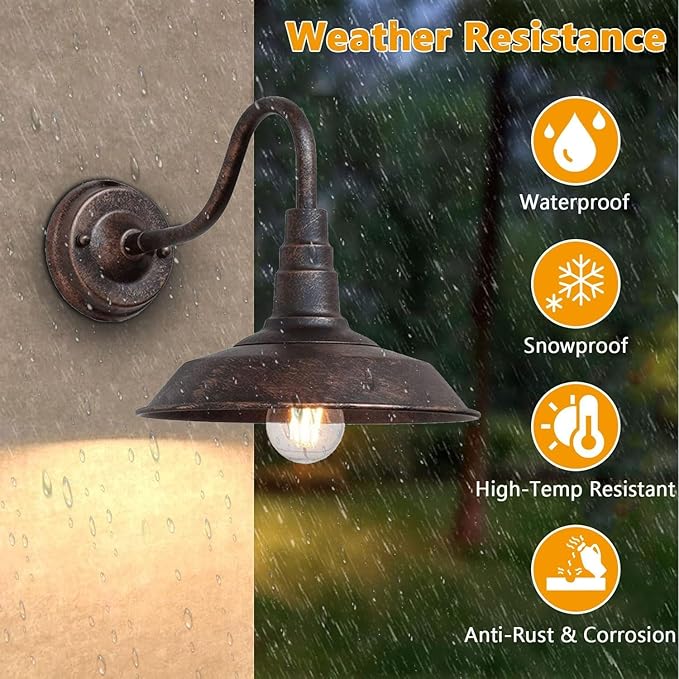 4-Pack Outdoor Gooseneck Barn Light 10 Retro Exterior Wall Light Iron Art Dome Farmhouse Wall Sconces Anti-Rust Waterproof Outdoor Light for House Porch Garage Entryway