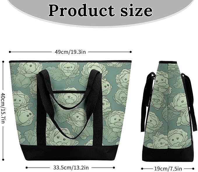 Insulated Shopping BagLarge Reusable Cooler Bags Cabbage Pattern Printed Foldable Shopping BagTravel Waterproof Shoulder Bag