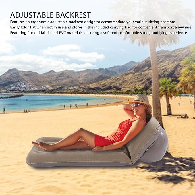 Inflatable Mattress with Adjustable Backrest Brown Portable Foldable Flocked Air Mattress for Outdoor Beach Travel