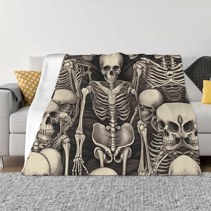 Skeleton Group 80x60 Printed Soft Fleece Blanket for Sofa Bed and Camping - Cozy Blanket for Travel Picnics Nighttime Use
