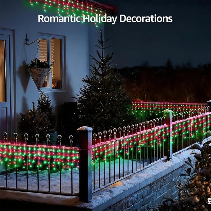 320LED Solar Christmas Lights Outdoor Waterproof Christmas Decorations Lights 29.5ft 60 Drops8 Modes Solar Powered Rechargeable Fairy Lights for Party HolidayWedding Decorations (Red and Green)