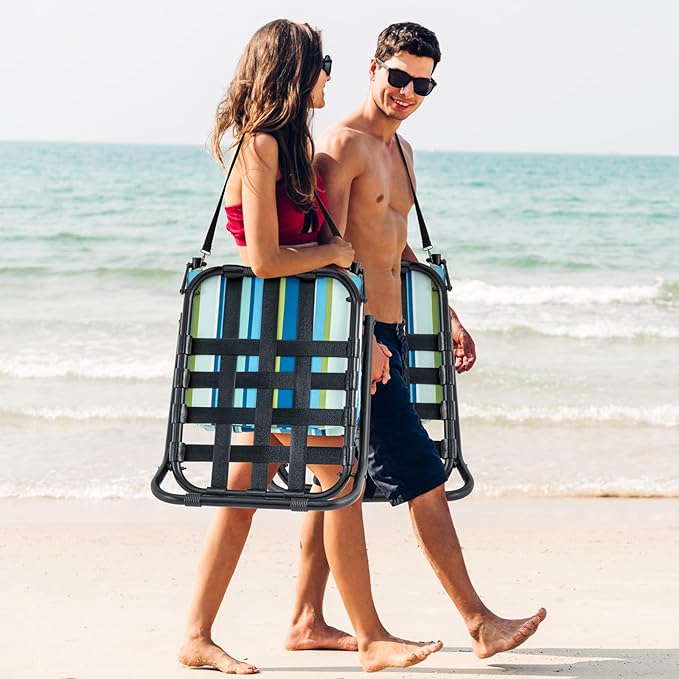 Giantex 2-Pack Beach Chairs for Adults Folding Camping Chairs with Aluminum Frame Quick-Drying Cotton Cushion Shoulder Straps 300 Lbs Capacity Lightweight Sling Chairs for Travel Backpack Chair