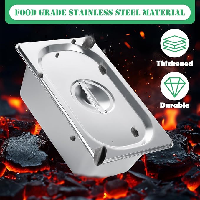 LANIAKEA 4PCS Hotel Pans with Lids Stainless Steel Steam Table Pan Restaurant Supplies 1/4 Size x4 inch Deep Stainless Steam Table Pans Hotel Pan Trays for Food