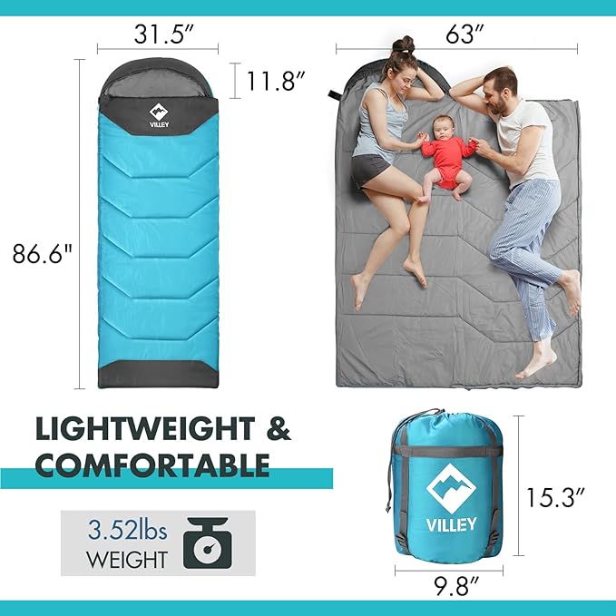 VILLEY Camping Sleeping Bag for Adults Boys and Girls Lightweight Compact Backpacking Sleeping Bag for Outdoor Traveling Hiking