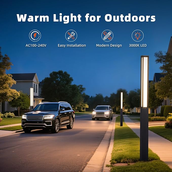 Landscape Path Lights 92 Tall Outdoor Pathway Bollard Light Waterproof Driveway Pole Lamp 3000K LED Yard Walkway Lighting Modern Patio Lantern AC100-240V Wired Fixture for Lawn Commercial