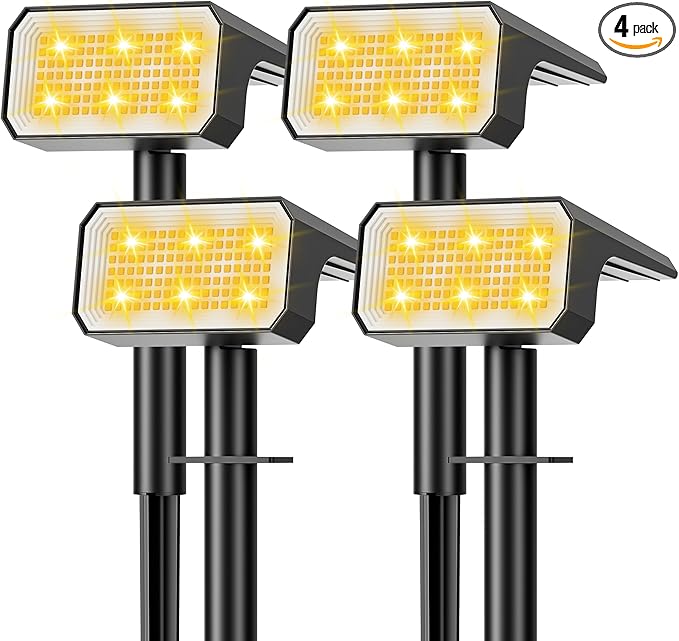 Solar Spot Lights Outdoor [4 pack/118 LED] 4 Modes Auto On/Off Solar Landscape Spotlights Ip67 Waterproof Solor Powered Pathway Lights for Outside Yard Garden Walkway Tree Patio (Warm White)