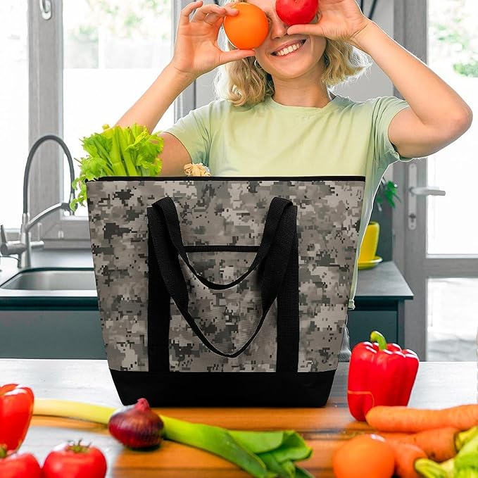 Insulated Shopping BagLarge Reusable Cooler Bags Army Digital Camouflage Printed Foldable Shopping BagTravel Waterproof Shoulder Bag