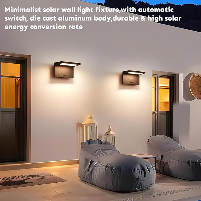 Solar Sconce Lights Outdoor Waterproof Modern Solar Wall Lights Outdoor Luxury Aluminum Model Wireless Porch Patio Wall Light Fixture Automatic Light On Off Black