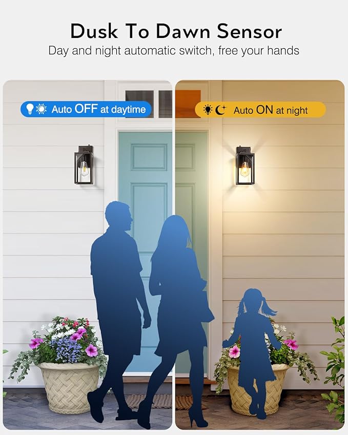 VIANIS Dusk to Dawn Outdoor House Lights Wall Mount 2 Packs Oil Rubbed Bronze Gold Trim Exterior Garage Lighting Fixtures Farmhouse Outdoor Wall Sconce Lantern for Porch Patio Anti-Rust Waterproof