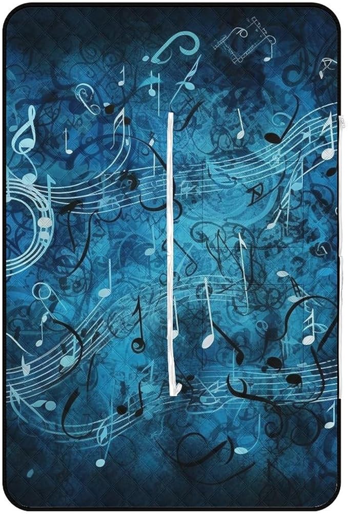 Zipper Blue Musical Notes Style Picnic Mat Suitable for Travel Camping Park Or Home Use