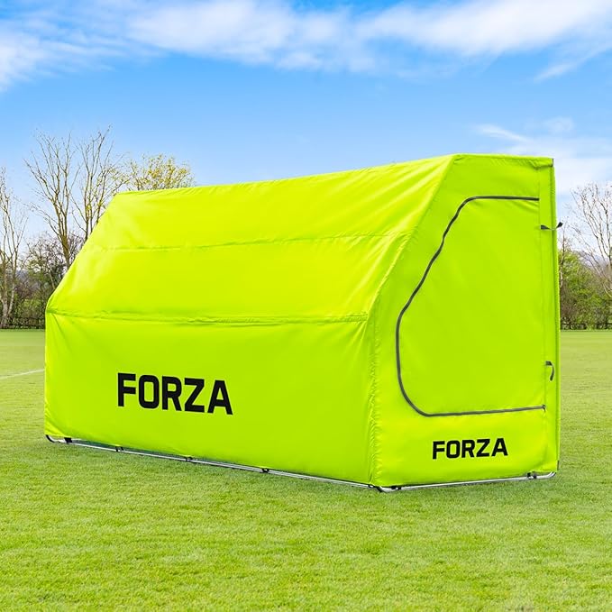 FORZA Portable Team Shelter | Durable Steel Frame Shelter for Sports Teams – Optional Benches &amp Multiple Colors (Yellow Shelter + 6 Seater Bench Pro)