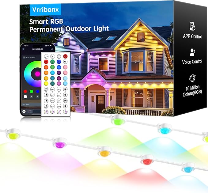 100FT RGB Permanent Outdoor LightsWaterproof Smart LED Eaves Lights with App/Remote Controlfor Christmas and All Holiday DecorDaily and Accent LightingHouse Roof and Garden