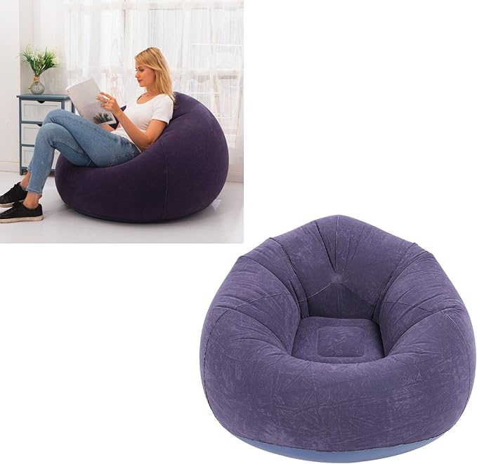 Inflatable Lounge Chair Premium PVC Material with Soft Flocking 80kg Capacity Compact Foldable for Living Room Bedroom Office Camping Travel (Dark Blue)