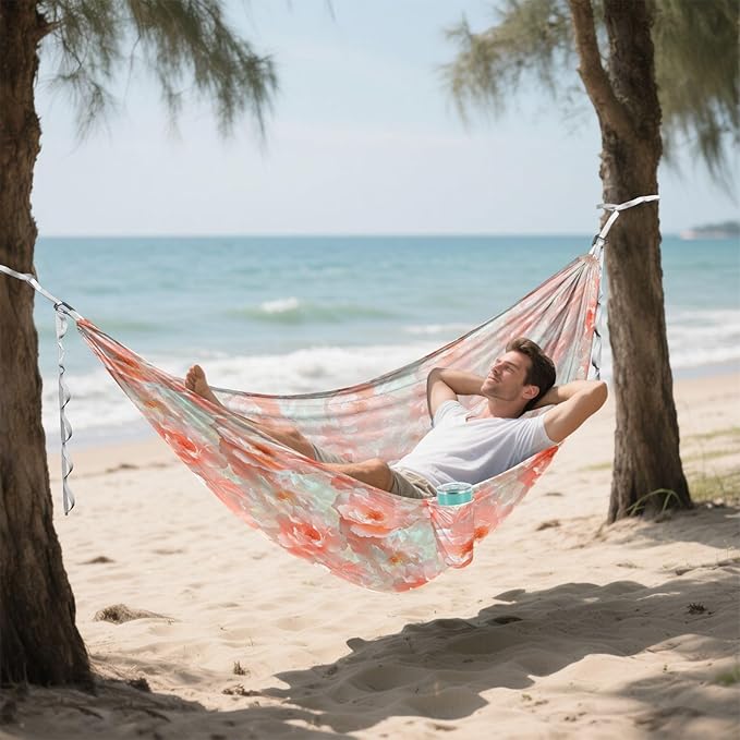 ALAZA Dreamy Rose Flowers Floral Camping Hammocks Single or 2 Person 500 lbs Portable Parachute Travel Hammock w/Tree Straps for Hiking Backpacking Indoor Outdoor