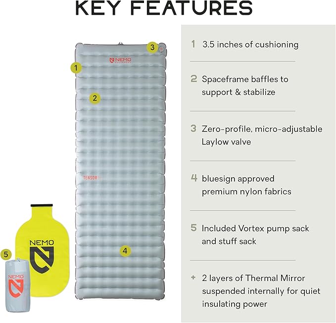 NEMO Equipment Tensor All-Season Ultralight Insulated Sleeping Pad - Regular Wide (72x25) - Blade / Spicy Orange