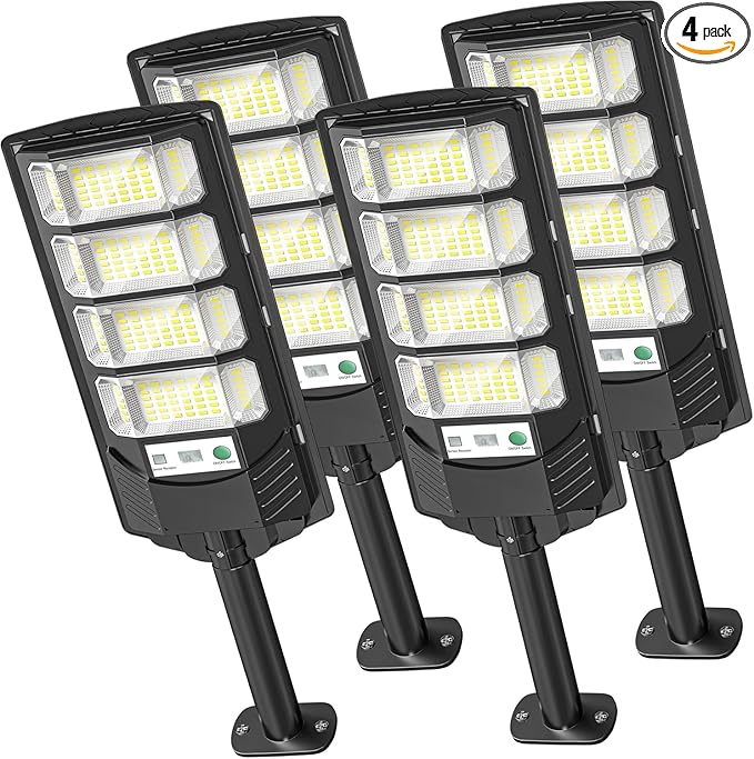 Solar Lights Outdoor Waterproof 320° Wide Angle Solar Street Light 6500K Solar Flood Lights Outdoor Motion Sensor with Remote Solar Security Lights for Yard 4-Pack
