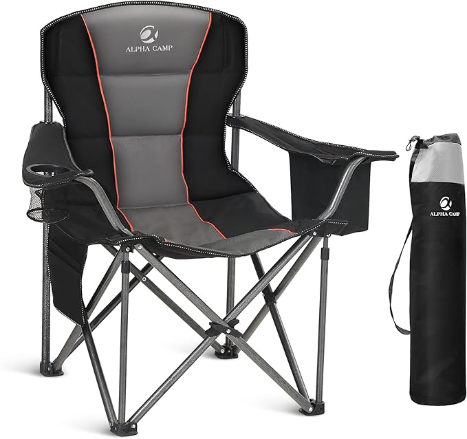 ALPHA CAMP Oversized Folding Camping Chair Heavy Duty Portable Lawn Chairs with Cooler Bag Side Pocket &amp Cup Holder Folding Chairs for Outside Support 450 LBS
