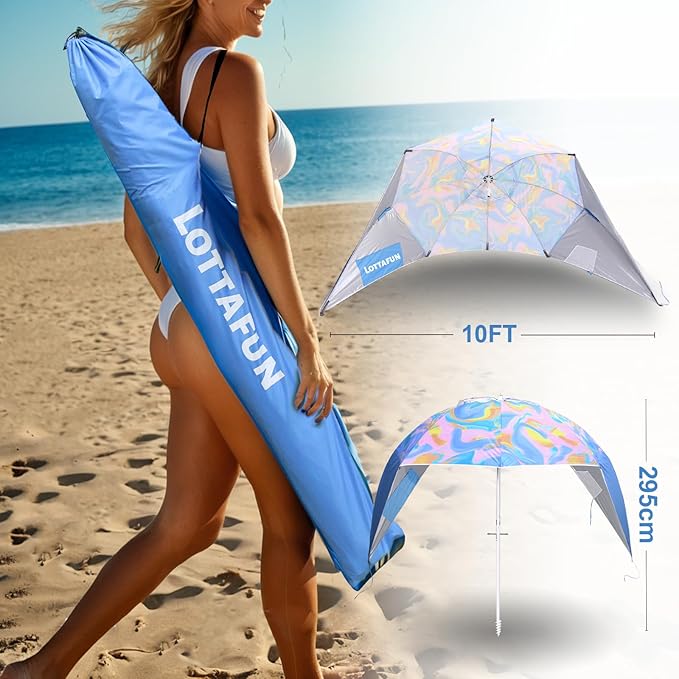 Beach Shelter Umbrella Premiere UPF 50+ Umbrella Shelter for Sun and Rain Protection for Adult (10-FootBlue Stripe)