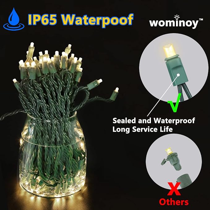 50ft 100 Counts Warm White Christmas Lights - White Christmas Lights Commercial Grade Outdoor Waterproof Soft White Christmas Lights Indoor 5mm Wide Angle Green Wire IP:65 UL
