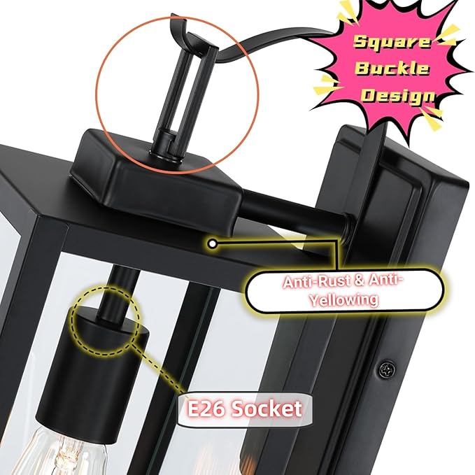 WISBEAM 18 inch Dusk to Dawn Outdoor Lights for House 2 Pack Black Exterior Lighting Fixture Modern Porch Lights for Outside Metal Construction with Clear Glass