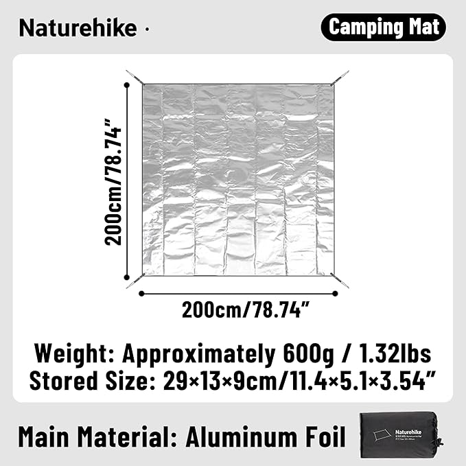 Naturehike Aluminum Foil Foldable Picnic Blanket Ultralight Ground Sheet Mat Waterproof Camping Tarp Sleeping Pad for Outdoor PicnicCampingBeaches Storage Bag Included (78.74×78.74)