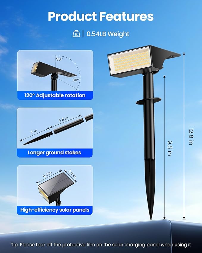 Koicaxy Solar Lights Outdoor Waterproof 12 Pack IP65 100 LEDs 4 Light Modes Higher Charging Efficiency Auto On/Off Solar Landscape Spotlights for Garden Decor Yard Pathway Patio - Warm White