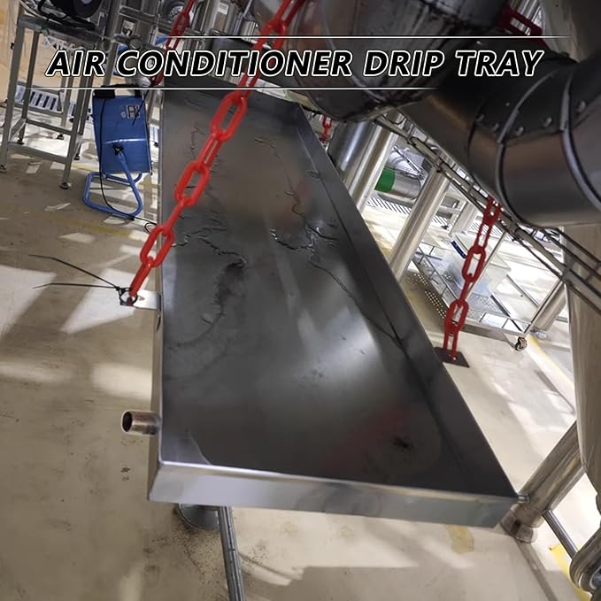 Heavy Duty 304 Stainless Steel Drain Pan with 2m Hose - AC &amp Washing Machine Drip Tray for Leak Prevention Ideal for Flower Pots &amp Garage (70x50cm/28x20in)