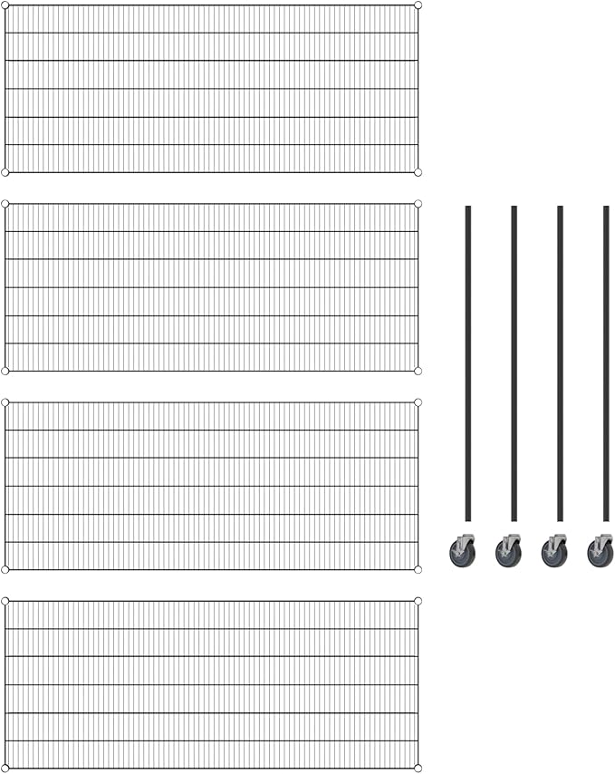 Commercial NSF Listed Black Epoxy Mobile Wire Shelving Kit 30 x 72 x 60 with 4 Shelves Perfect for Warehouse Walk-in Refrigerator Freezer Grocery Store Restaurant Dishroom