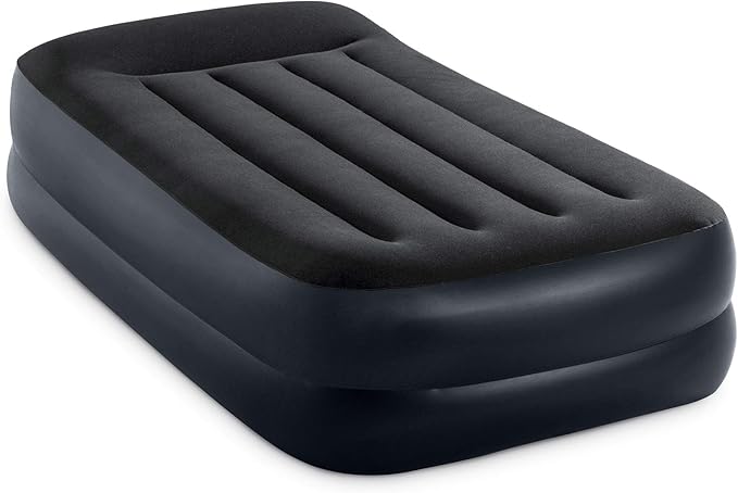 Intex 64121ED Dura Beam Plus Pillow Rest Raised Velvet Blow Up Airbed Mattress with Built in Electronic Pump and Portable Storage Bag Twin (2 Pack)
