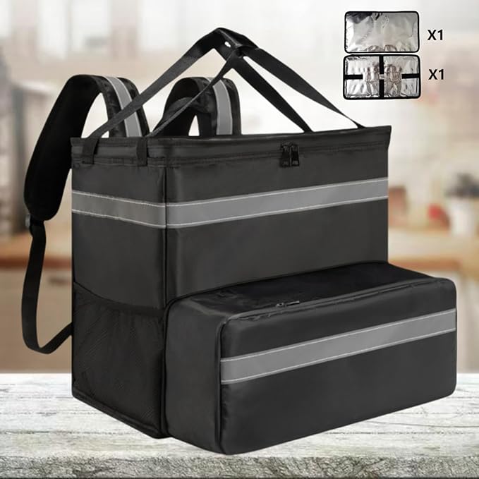 Insulated Pizza Backpack Extendable Compartment Warm Coating for Food Transport