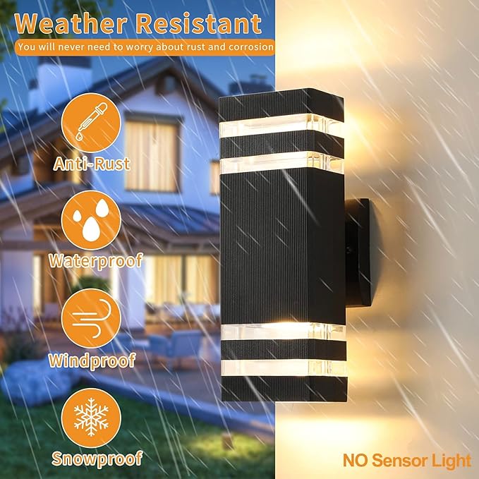 tewei 6 Pack Outdoor Wall Lights Black Exterior Light Fixture Wall Mount Modern Outdoor Lights for House Waterproof Aluminum Up and Down Porch Lights Outside Wall Sconces for Garage Porch 2-Layer
