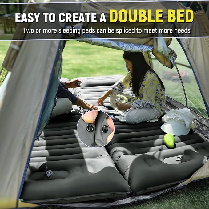 Inflatable Camping Sleeping Pad with Pillow 5 Extra-Thick Ultralight Inflatable Sleeping Mat with Built-in Pump Camping Air Mattress Compact for Backpacking Hiking Trap Traveling (Grey)