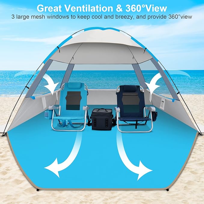 Gorich Beach Tent Sun Shelter for 3/4/6/8/10 Person with UPF 50＋ UV Protection Lightweight &amp Easy Setup Beach Shade Canopy Portable Beach Shade Tent Beach Cabana