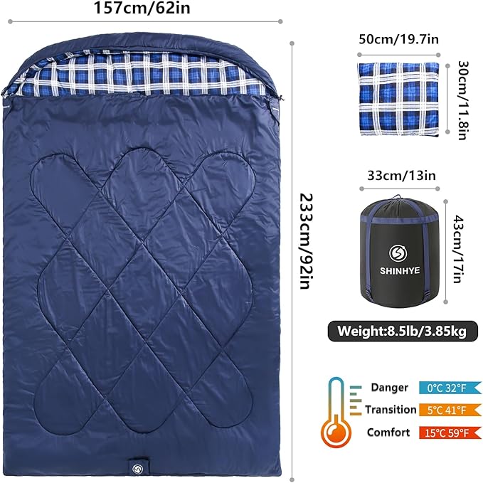 ShinHye Ultralight Adult Sleeping Bag 500g Premium Duck Down - Waterproof &amp Compressible 3-Season Camping/Backpacking 40-59℉ with Compression Sack