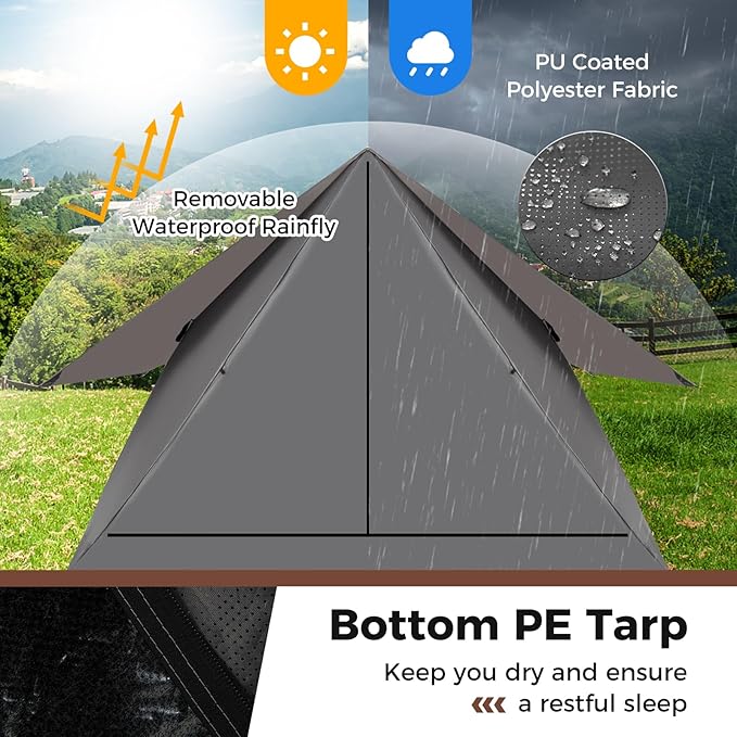 Tangkula Pop Up Camping Tent for 2-3 Person 360° One-Way See-Through Backpacking Tent with Removable Rainfly 2 Mesh Windows 2 Zippered Doors Carrying Bag Portable Outdoor Family Tent for Camping