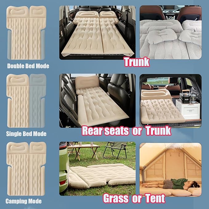 Car Air Mattress for Tesla Model X Standard Range SUV 2015-2025 Portable Inflatable Bed for Trunk Backseat Flocked Surface for Camping Travel for SUV MPV MinivanBlack-Without Foot Pier