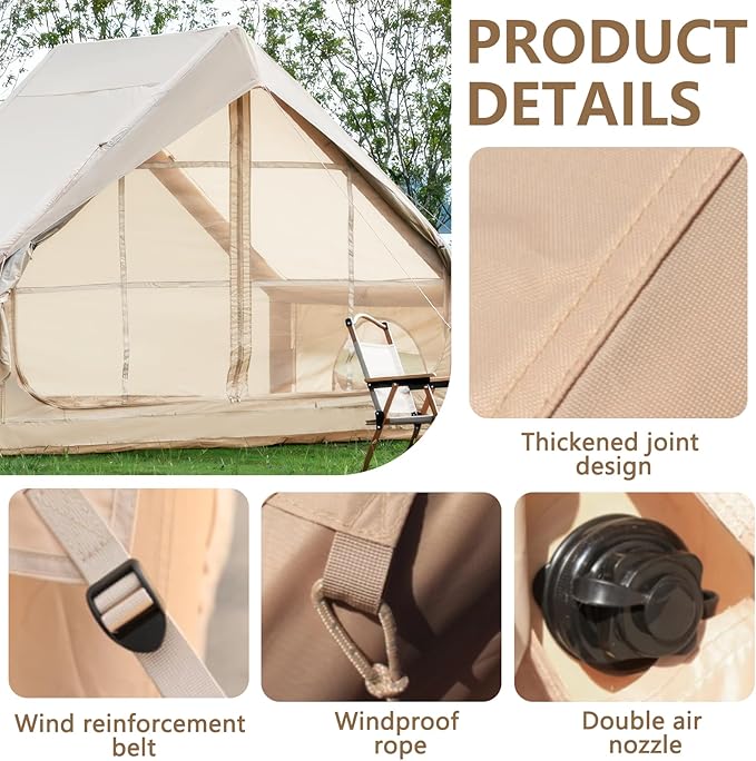 4-6 Person Inflatable Camping Tent with Pump - 4 Season Waterproof Glamping Tent 410D Oxford Fabric with 12 Mesh Windows Easy 5-Minute Setup for Family Outdoor Adventures