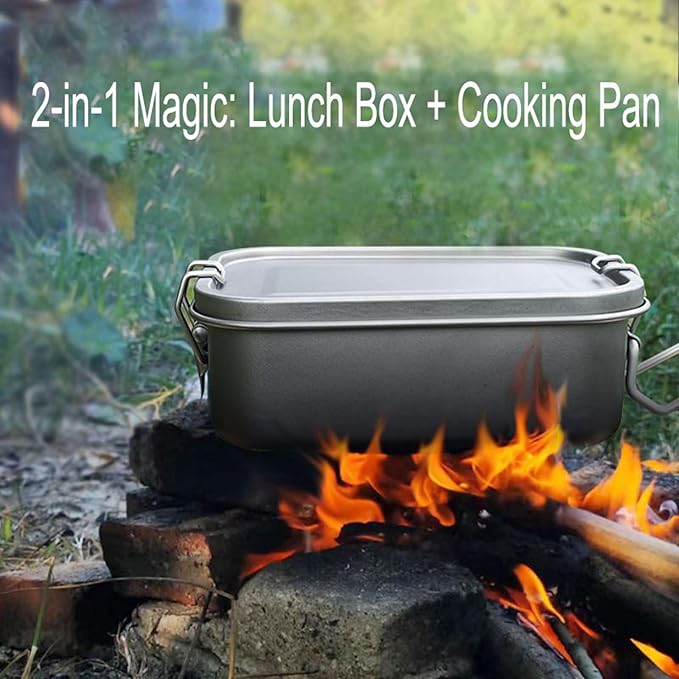 800ml Titanium Lunch Box Leak-Proof Lid &amp Folding Handle Camping Cookware Lightweight Outdoor Cooking Pan for Backpacking Hiking Picnic &amp Travel RT037T