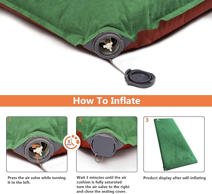 C·WILDYFIELD 4 INCH Thick Self Inflating Sleeping Pad with 9 R Value Foam Camping Mattress Ultra Thick Comfort Camping Mattress Inflatable Foam Camping Pad Portable Comfortable Sleeping Pad