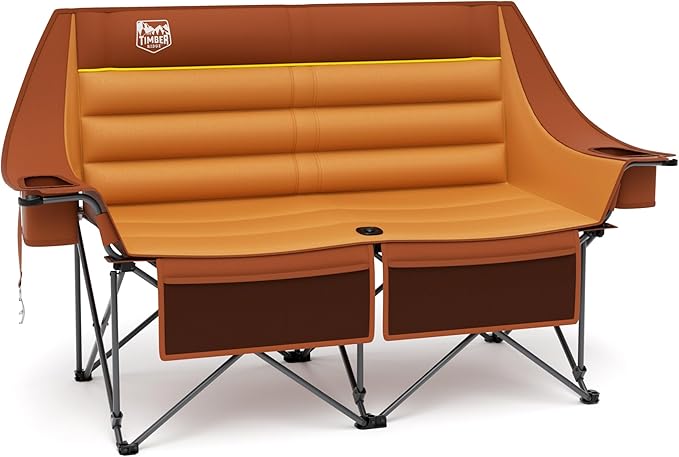 Timber Ridge Double Camping Chair Heavy Duty Outdoor Folding Camp Couch Loveseat Camping Chairs Perfect for Campsites Patio/Lawn Soccer Games or Other Youth Sports Supports 600 lbs