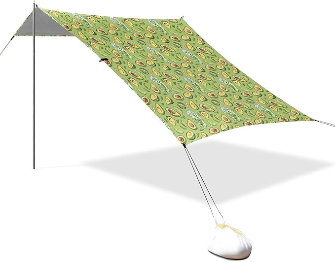 ALAZA Avocado Juice Leaves Beach Tent Sun Shelter UPF50+ Protection Beach Shade Canopy w/ 4 Sandbags for Outdoor Camping Fishing Backyard Fun Picnic 10x9 ft